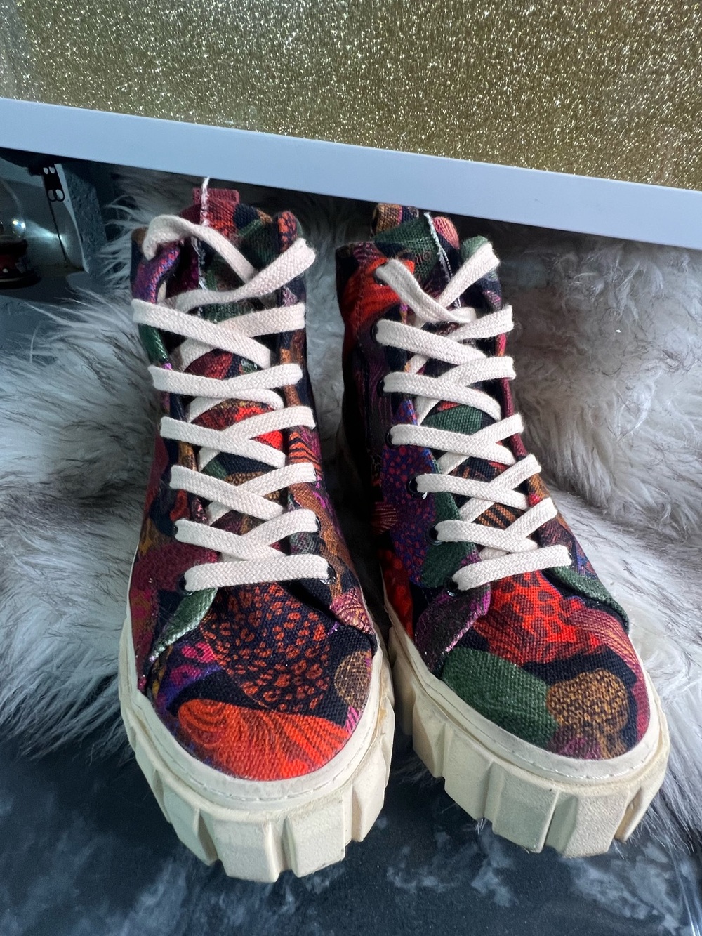 FARM Rio Leopard Mushroom Skater High Top Sneaker Indie Hi Top Shoe size 8